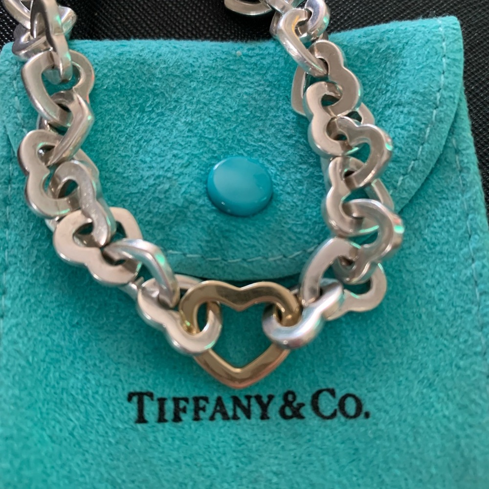 Tiffany silver and gold heart link bracelet. - Picture 2 of 8